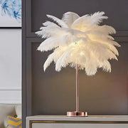 Tischlampe Federpalme mit Straußenfedern und Fernbedienung