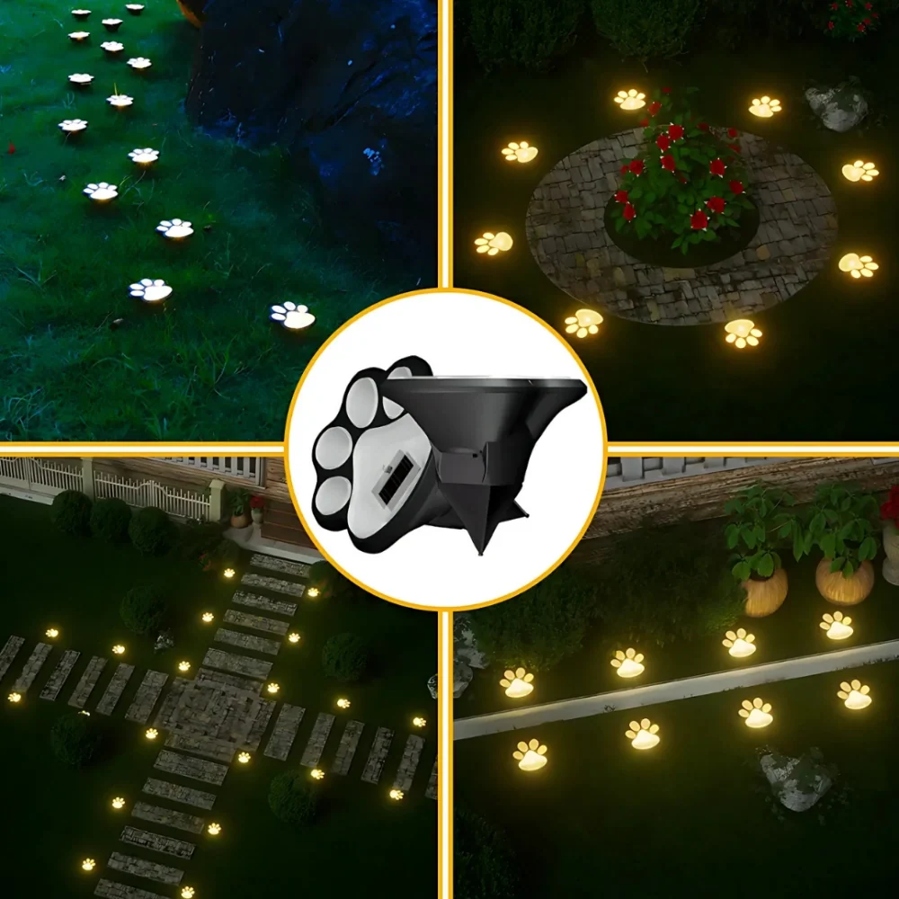 PawGlow™ Solar-Gartenleuchte mit Pfotenabdruck, warmweiß