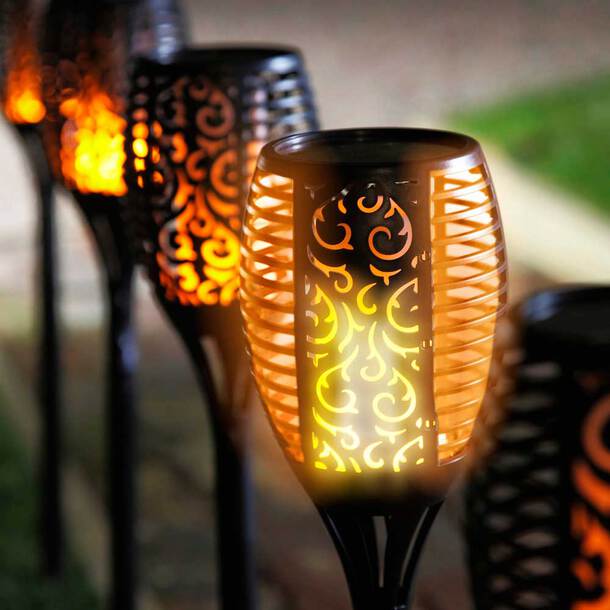 Solar-Gartenfackel mit Flammeneffekt und Metallgehäuse