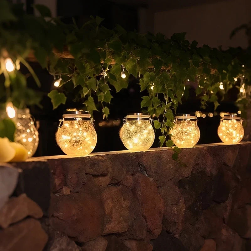 SolarLoom™ Solarleuchte Laterne aus Crackle-Glas mit Juteseil