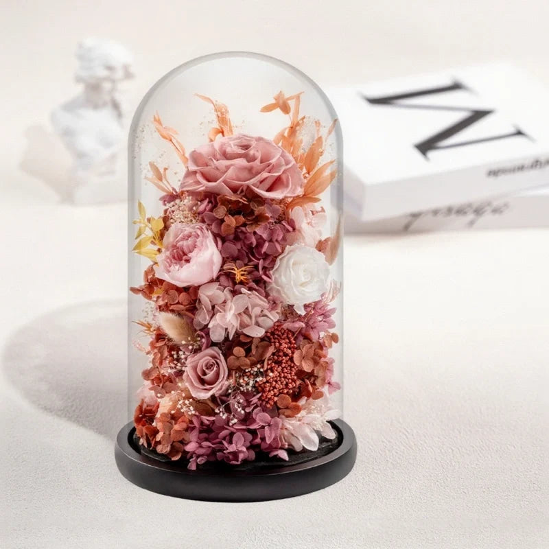 EternaBloom™ Nachtlicht mit getrockneten Blumen unter Glaskuppel