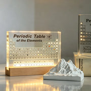 Periodensystem mit 83 echten Elementproben in Acryl und Holzbeleuchtung