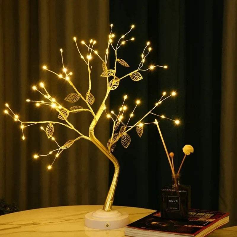 Goldener LED-Blätterbaum mit warmweißem Licht und flexiblen Zweigen
