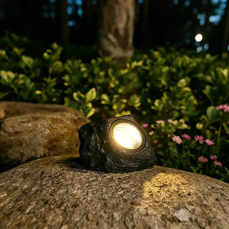 Solar-Gartenstrahler im Naturstein-Design, warmweiß oder naturweiß