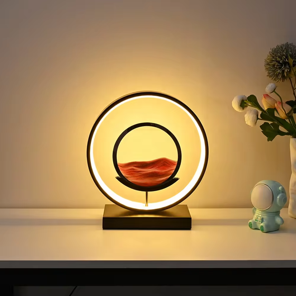 Horizont-Tischleuchte mit Sandspiel und LED-Beleuchtung