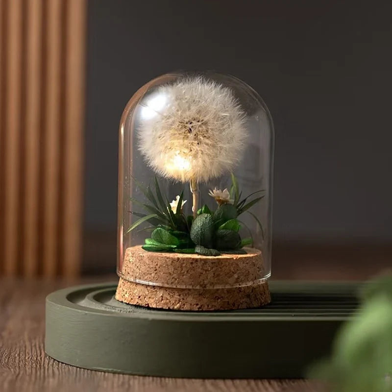 EternaBloom™ Nachtlicht mit getrockneten Blumen unter Glaskuppel