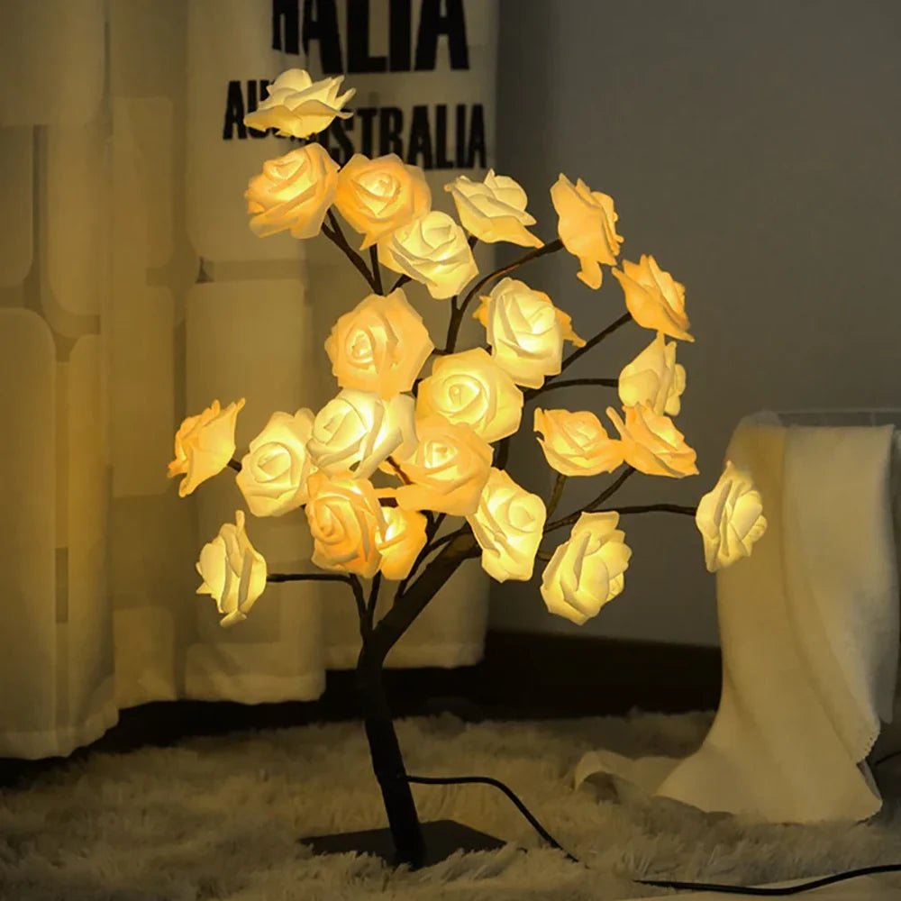 LED Rosenbaum Lampe mit biegsamen Zweigen und USB-Anschluss