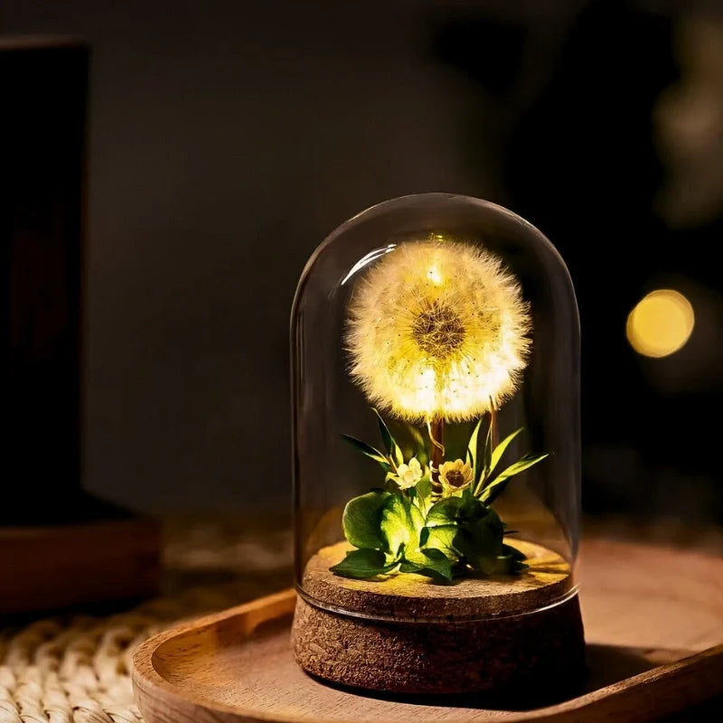 EternaBloom™ Nachtlicht mit getrockneten Blumen unter Glaskuppel