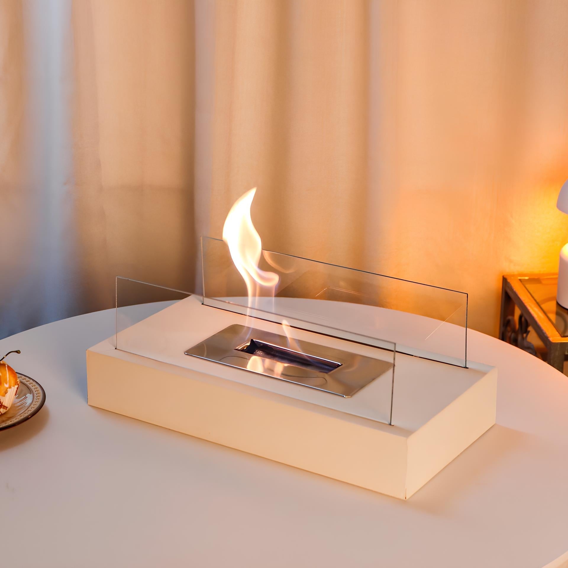 Everlasting Flame™ Tischkamin mit Glasabdeckung in Schwarz oder Weiß