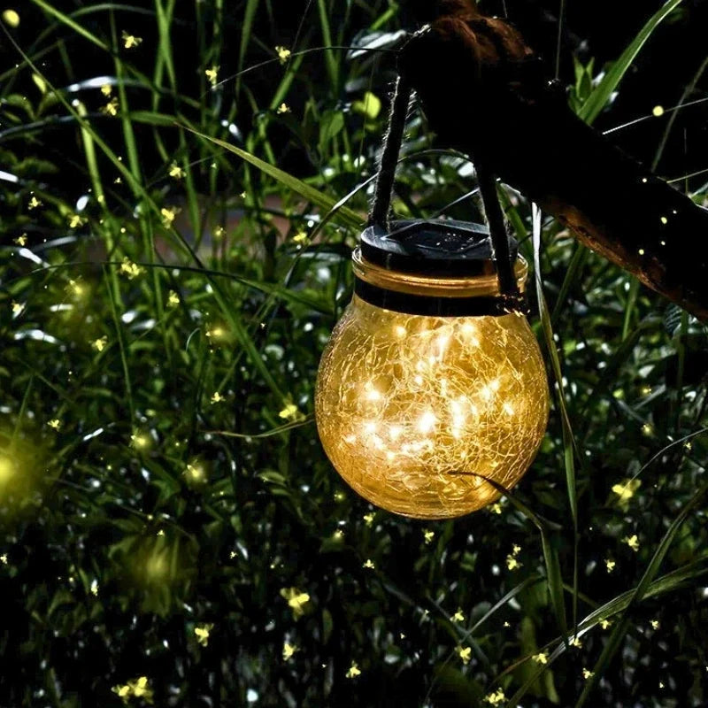 SolarLoom™ Solarleuchte Laterne aus Crackle-Glas mit Juteseil