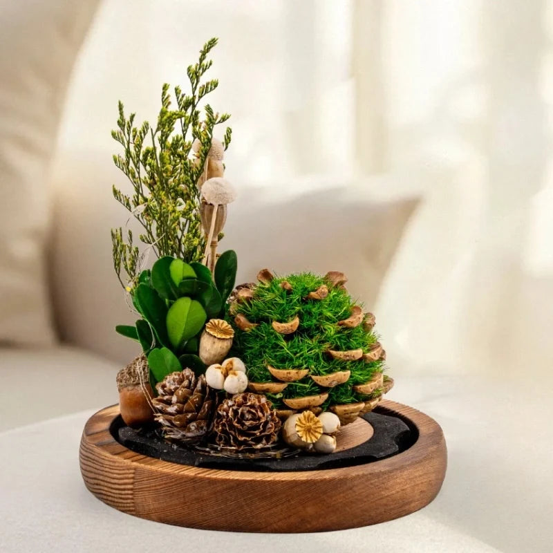 EternaBloom™ Nachtlicht mit getrockneten Blumen unter Glaskuppel