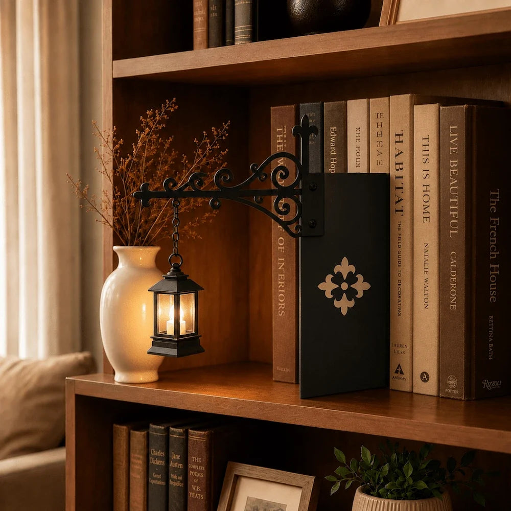 Dekorative Bücherregal-Lampe mit Schmiedeeisen-Halterung und Anhänger
