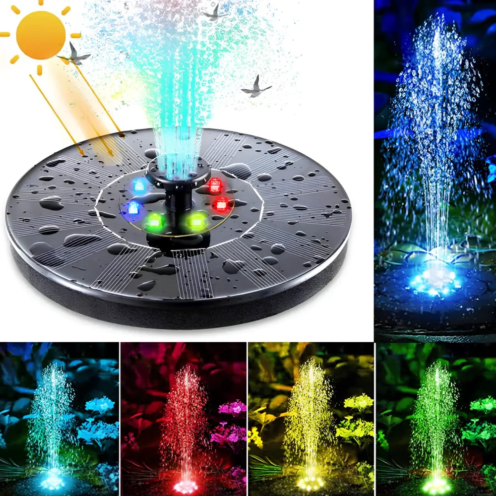 Solarbetriebener Gartenbrunnen mit 7 Sprühmuster und Wasserschutz