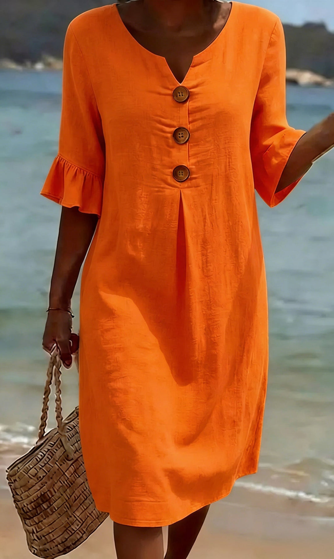 Camille | Elegant Buttoned Linen And Cotton Dress
