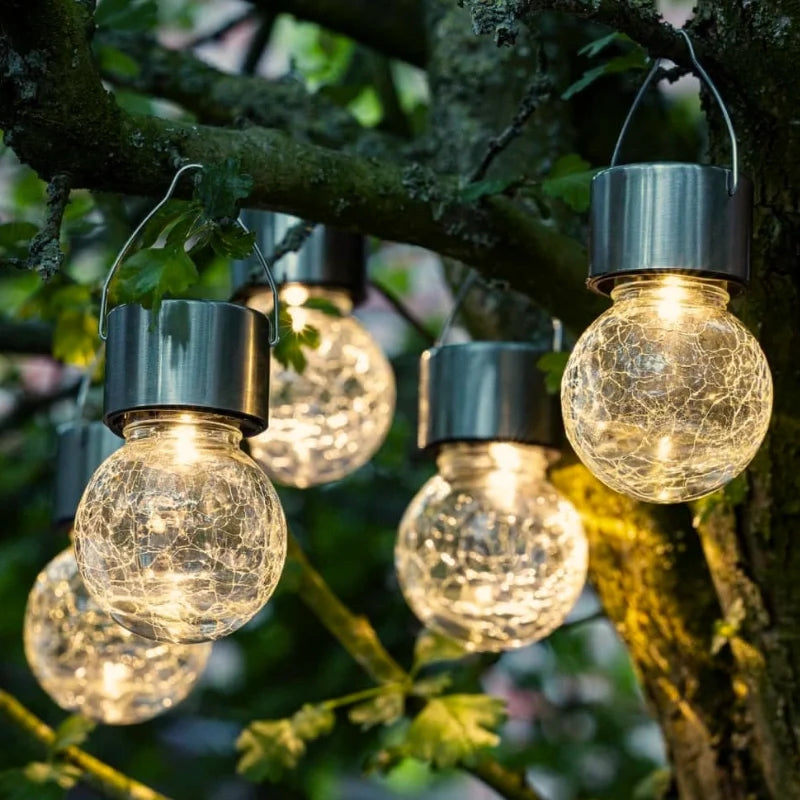 SolarLoom™ Solarleuchte Laterne aus Crackle-Glas mit Juteseil