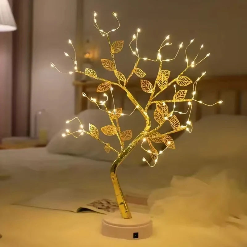 Goldener LED-Blätterbaum mit warmweißem Licht und flexiblen Zweigen