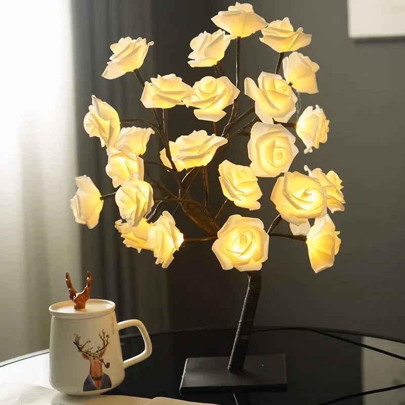 LED Rosenbaum Lampe mit biegsamen Zweigen und USB-Anschluss