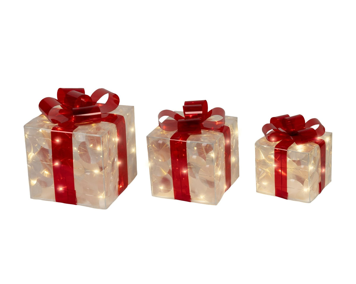 LED-Deko-Geschenkboxen im 3er-Set (18 cm, 16 cm, 12 cm)