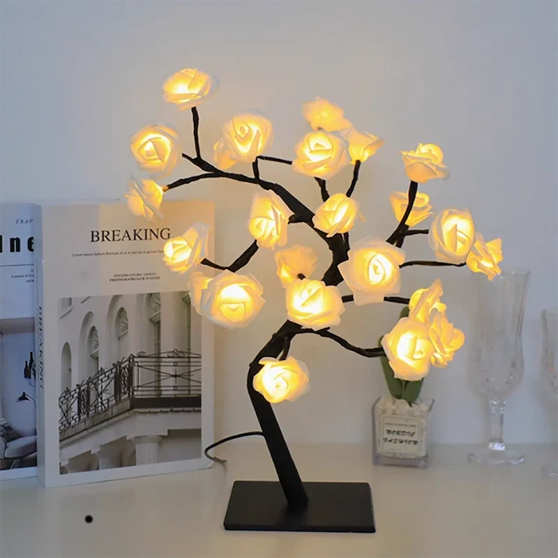 LED Rosenbaum Lampe mit biegsamen Zweigen und USB-Anschluss