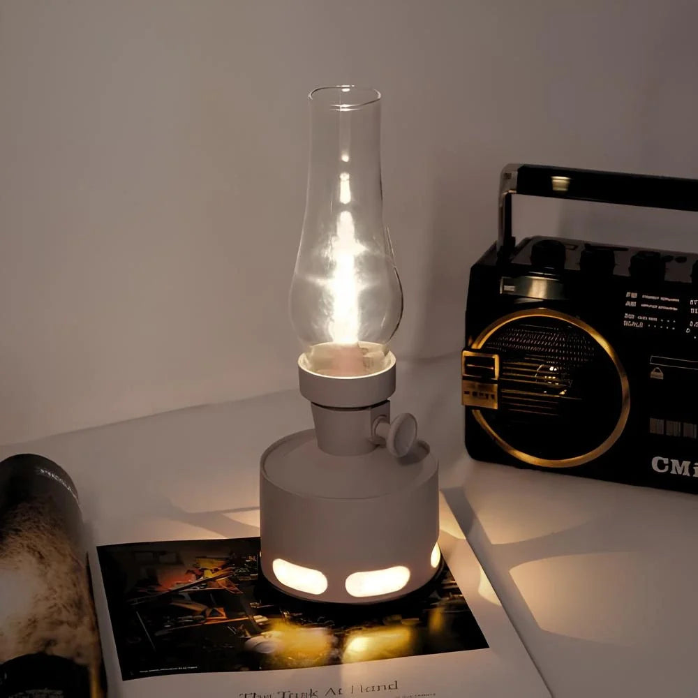 LED Vintage Laterne mit USB-Ladefunktion und Puster-Aus