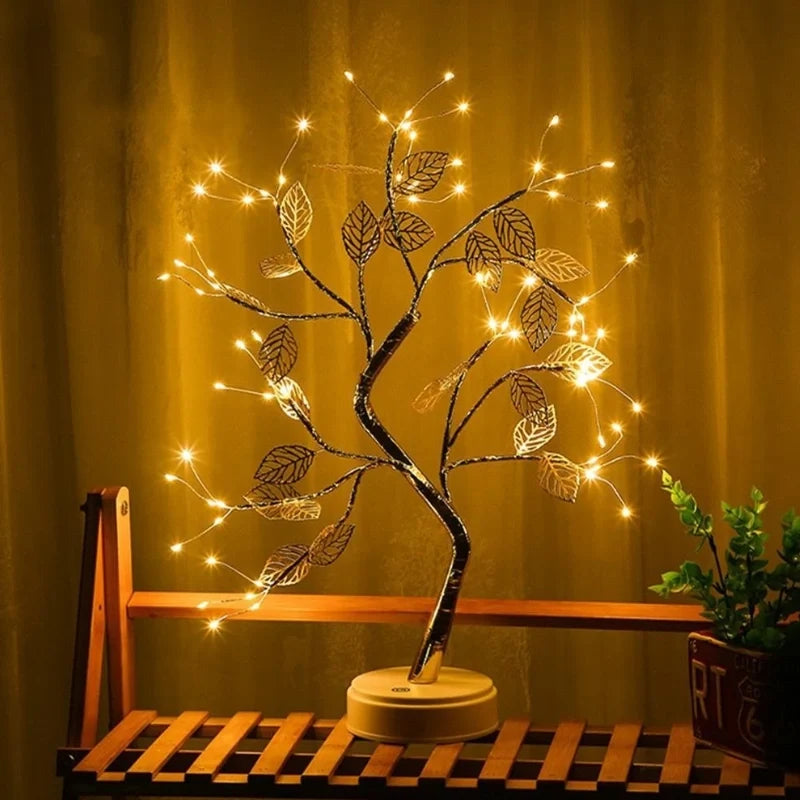Goldener LED-Blätterbaum mit warmweißem Licht und flexiblen Zweigen