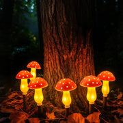 Solarbetriebene Pilz-Gartenleuchten mit Dämmerungssensor, rot oder weiß