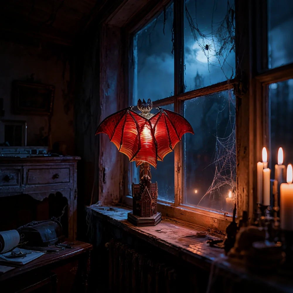 Vampyra™ Fledermaus-Tischlampe mit Spukhaus-Sockel