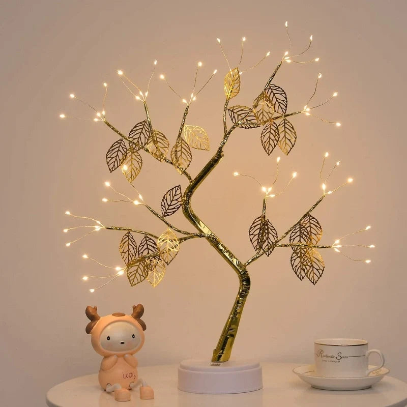Goldener LED-Blätterbaum mit warmweißem Licht und flexiblen Zweigen