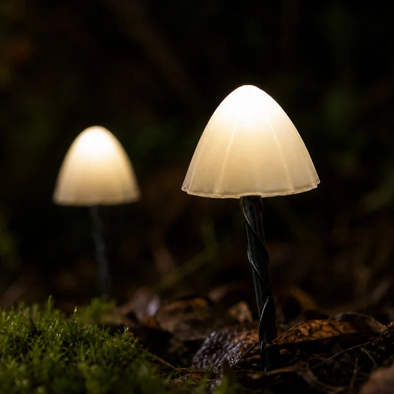 Solarbetriebene Pilz-Gartenleuchten mit Dämmerungssensor, rot oder weiß