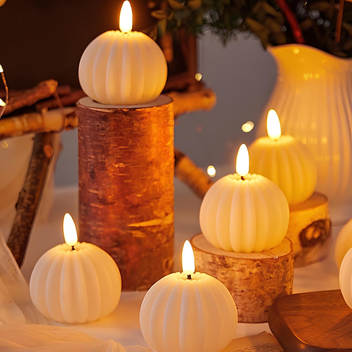 Flammenlose LED-Blockkerzen und Kürbis-Kerzen Set