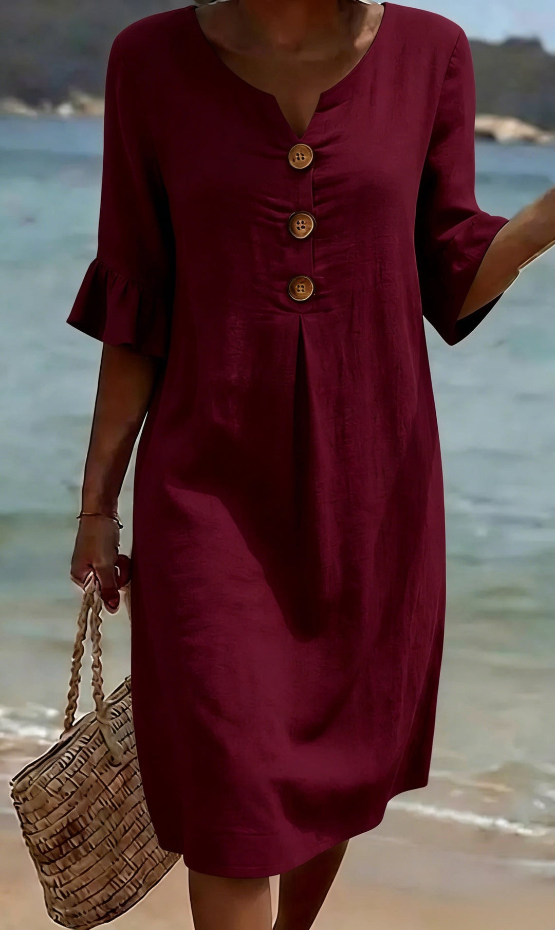 Camille | Elegant Buttoned Linen And Cotton Dress