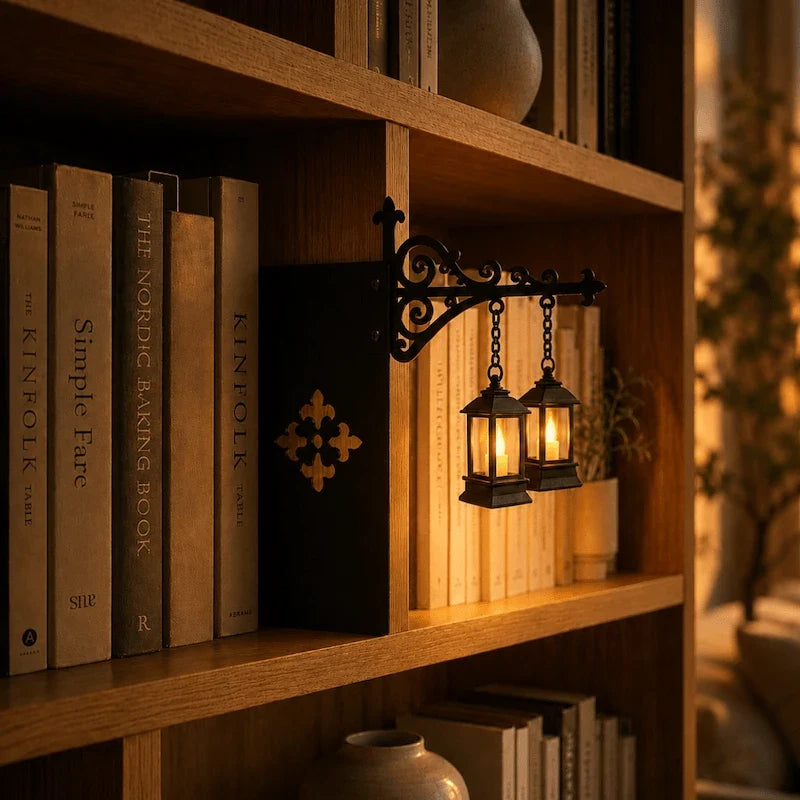 Dekorative Bücherregal-Lampe mit Schmiedeeisen-Halterung und Anhänger