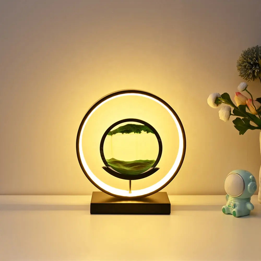 Horizont-Tischleuchte mit Sandspiel und LED-Beleuchtung