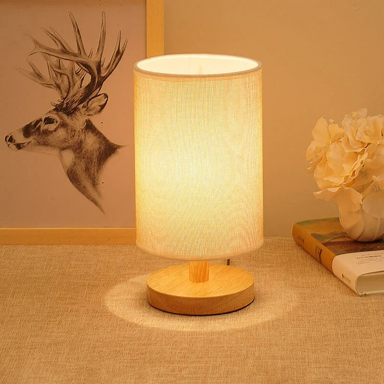 Organische Tischlampe aus Holz und Stoff mit Fernbedienung