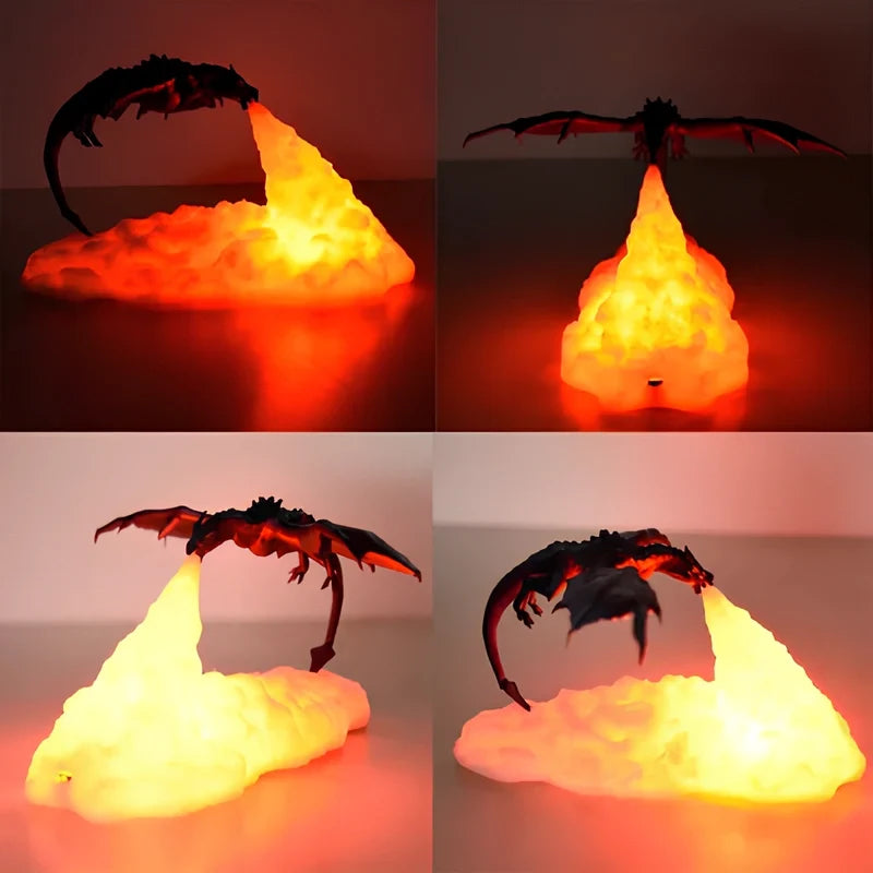 Dracarys Drachenlicht 3D Nachtlicht mit Flammeneffekt, kabellos
