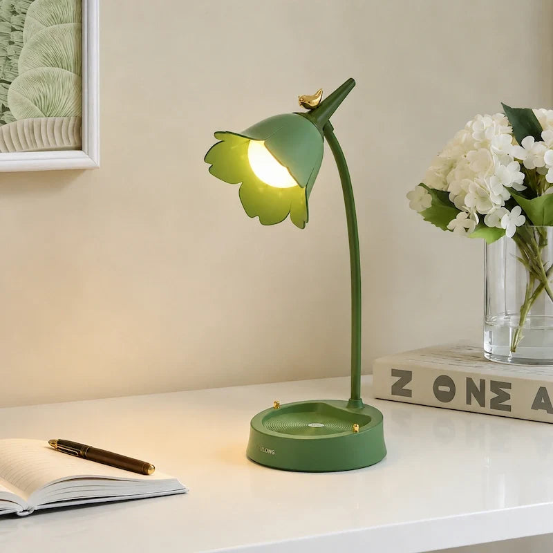 Flowerette Schreibtischlampe mit Blumen-Design und Vogelakzent