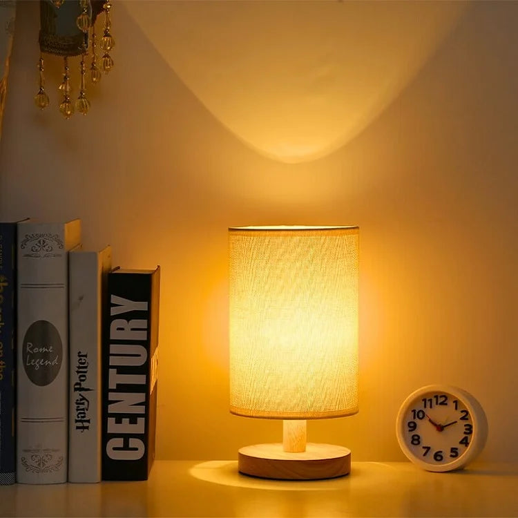 Organische Tischlampe aus Holz und Stoff mit Fernbedienung