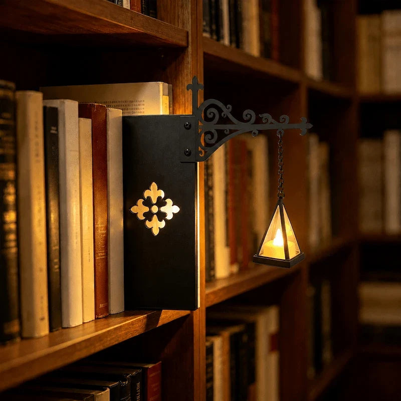 Dekorative Bücherregal-Lampe mit Schmiedeeisen-Halterung und Anhänger