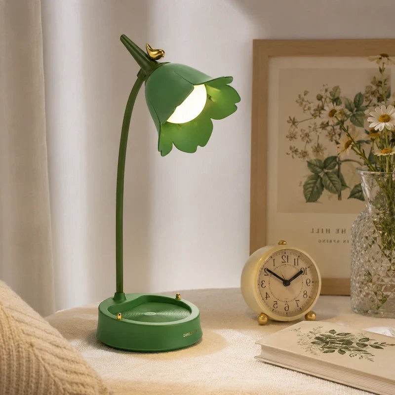 Flowerette Schreibtischlampe mit Blumen-Design und Vogelakzent