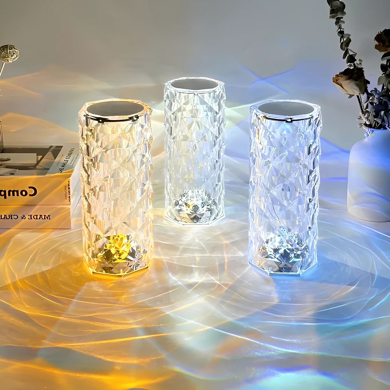 Kristall-Tischlampe mit Farbwechsel und Touchsteuerung