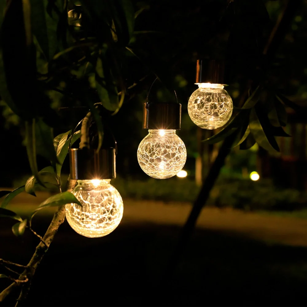 SolarLoom™ Solarleuchte Laterne aus Crackle-Glas mit Juteseil