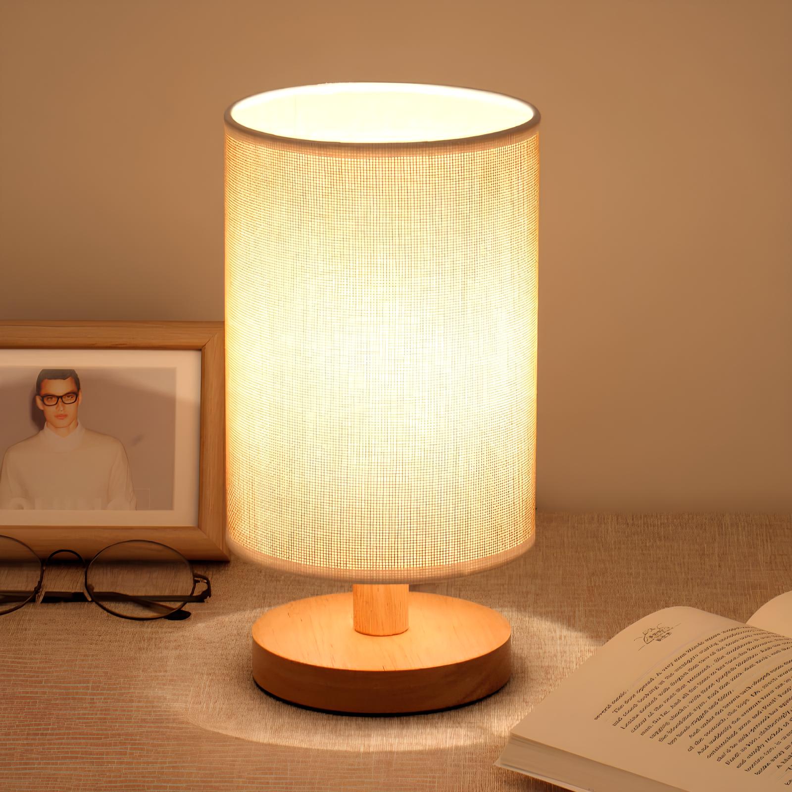 Organische Tischlampe aus Holz und Stoff mit Fernbedienung