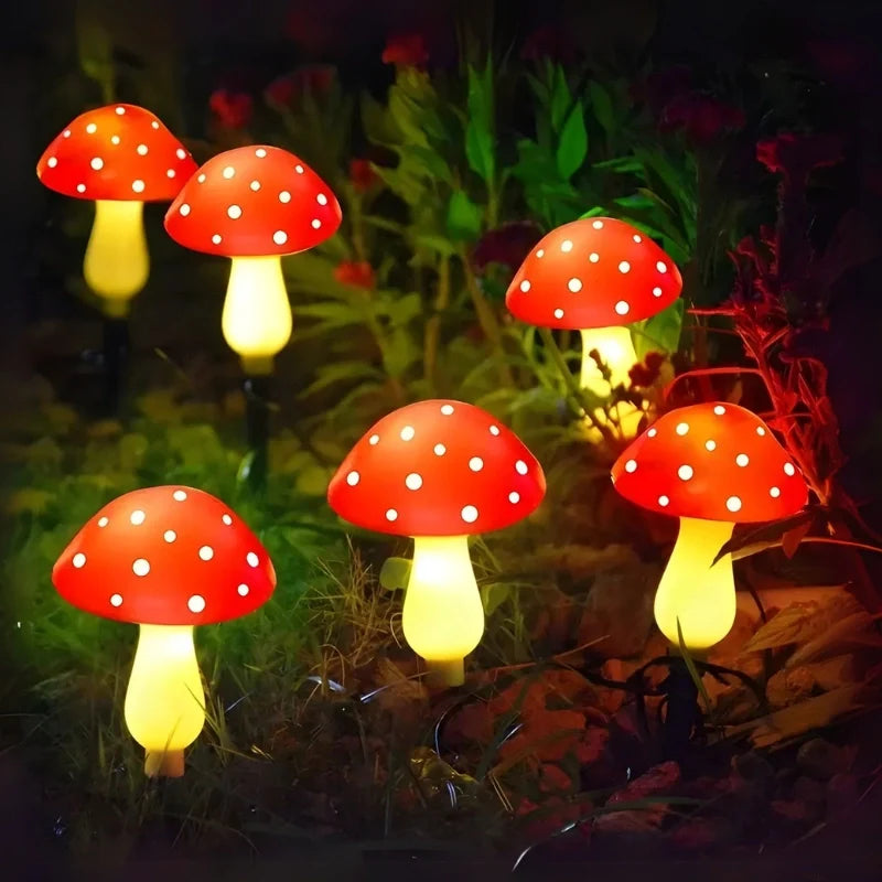 Solarbetriebene Pilz-Gartenleuchten mit Dämmerungssensor, rot oder weiß