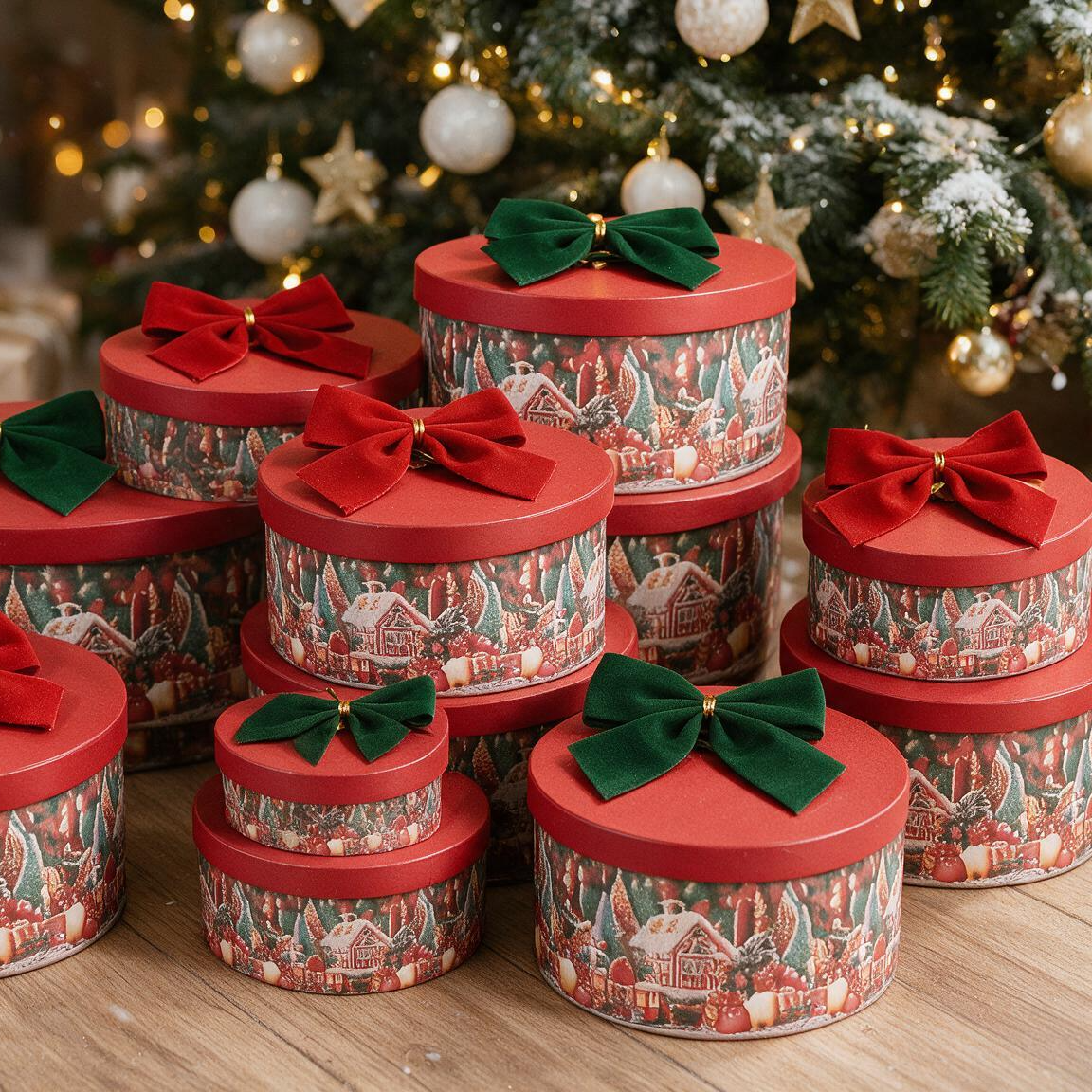 Geschenkboxen mit Schleifen - Sparset, rund, 35 × 17,5 cm bis 14,5 × 8,5 cm