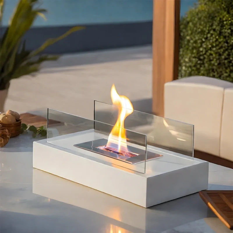 Everlasting Flame™ Tischkamin mit Glasabdeckung in Schwarz oder Weiß