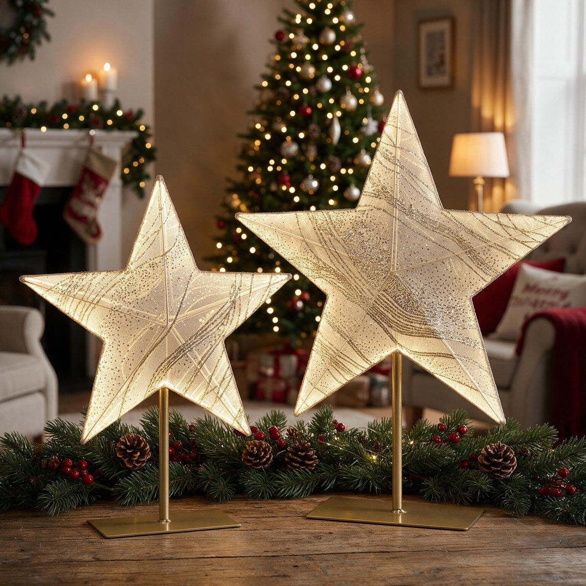 Leuchtende Weihnachtssterne - Sparset, 50 x 38 x 11 cm und 68 x 58 cm