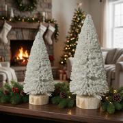 Mini-Weihnachtsbäume Pearls - Sparset, 24 cm und 32 cm, weiß mit Holzsockel