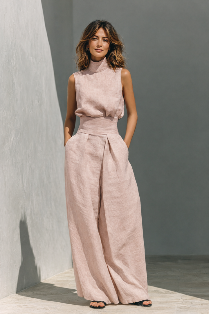 Maria - Minimalist cotton and linen tank top and loose trousers set for women