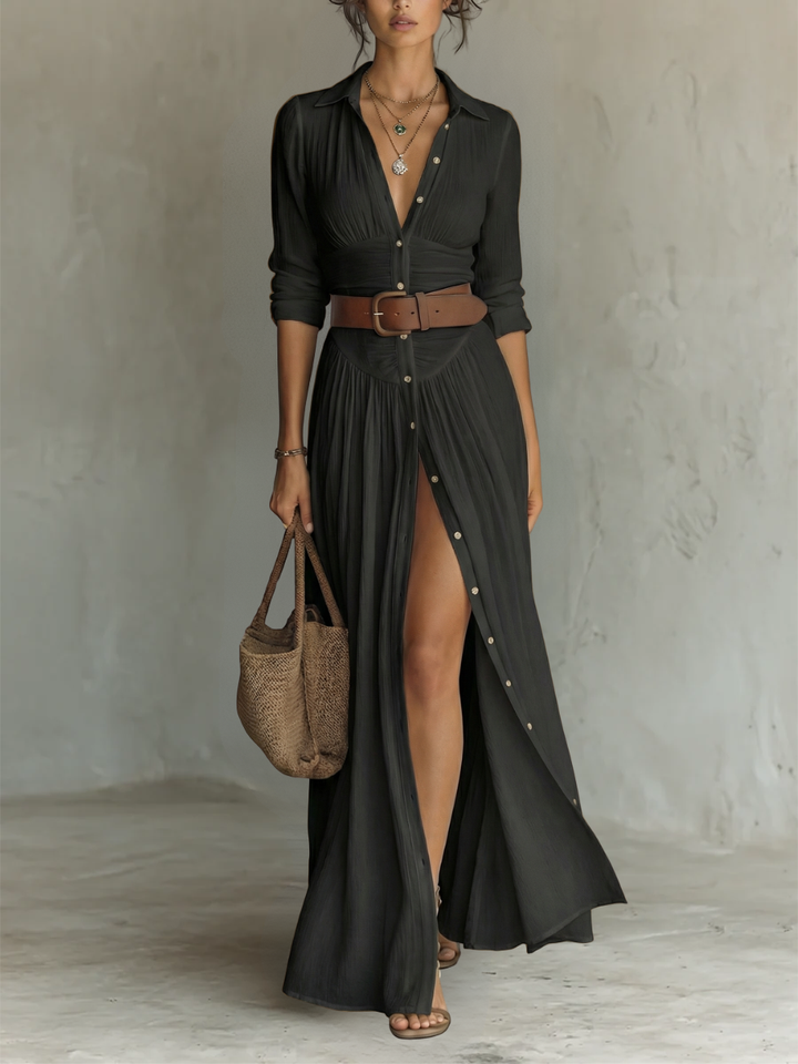 Amélia™ — Elegant maxi dress with lapel collar
