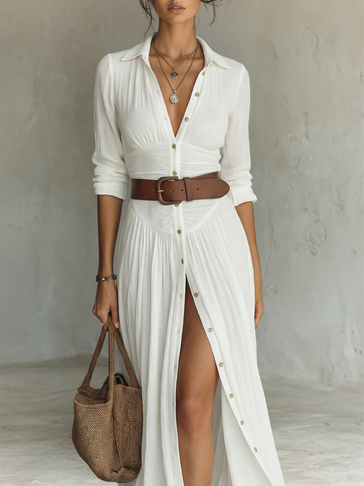 Amélia™ — Elegant maxi dress with lapel collar